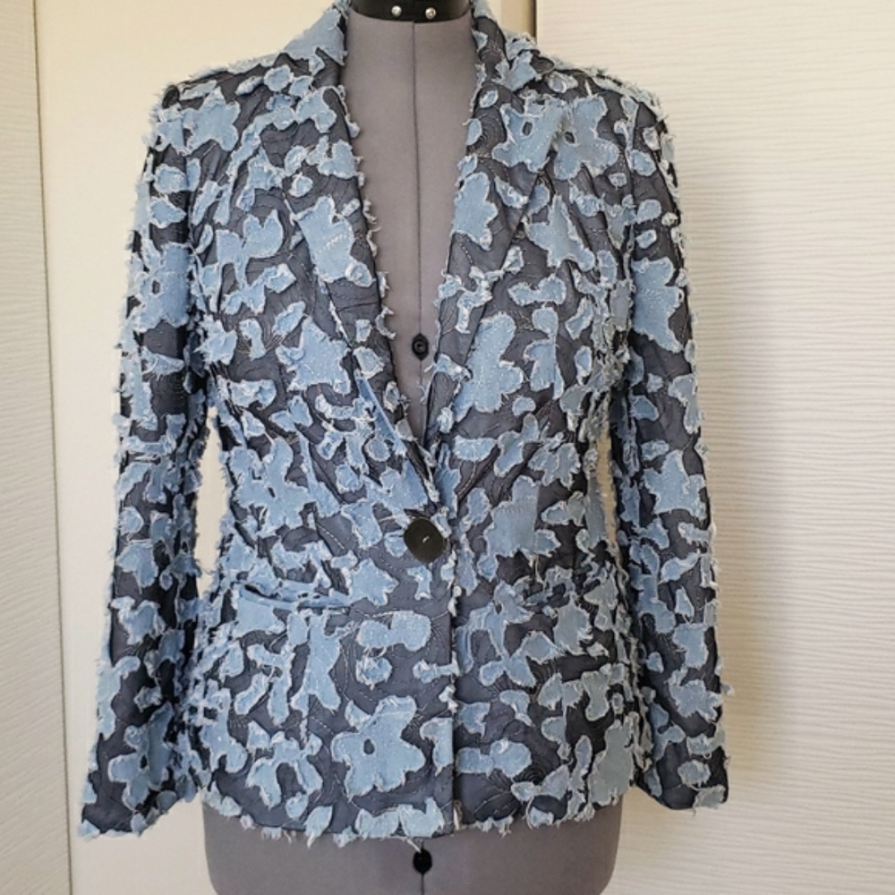 Anthracite by Muse Mesh with Denim Applique Jacket Blazer Size 8